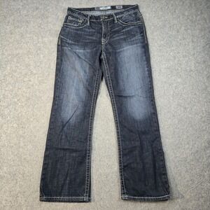 BKE Derek Jeans Mens 31S 32x29.5 Blue Denim Bootcut Fade Whiskering Dark Wash